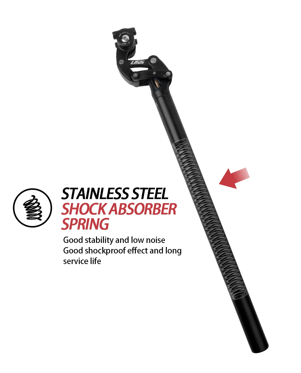 Safort Faltrad-Satteltopf mit Federung, 580 mm, kleines Rad, E-Bike-Dämpfung, Sattelrohr, E-Bike-Sattelstütze, 30,9 31,6 33,9 34,9 mm – Detail 4