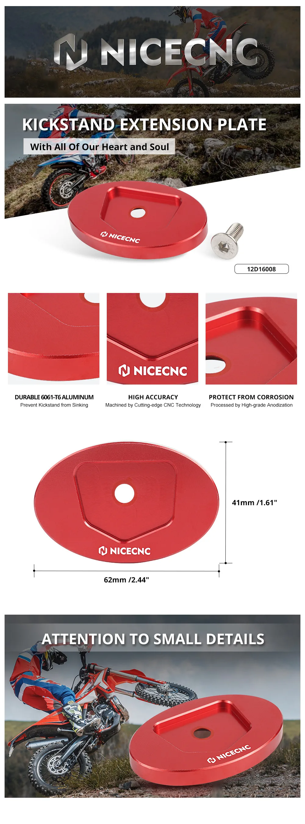 NICECNC Kickstand-Verlängerungsplatte für Beta RR300 RR250 XTRAINER 300RR125 RR200 RACING RR-S350 RR-S390 RR-S430 RR-S500 2020–2024 – Detail 1