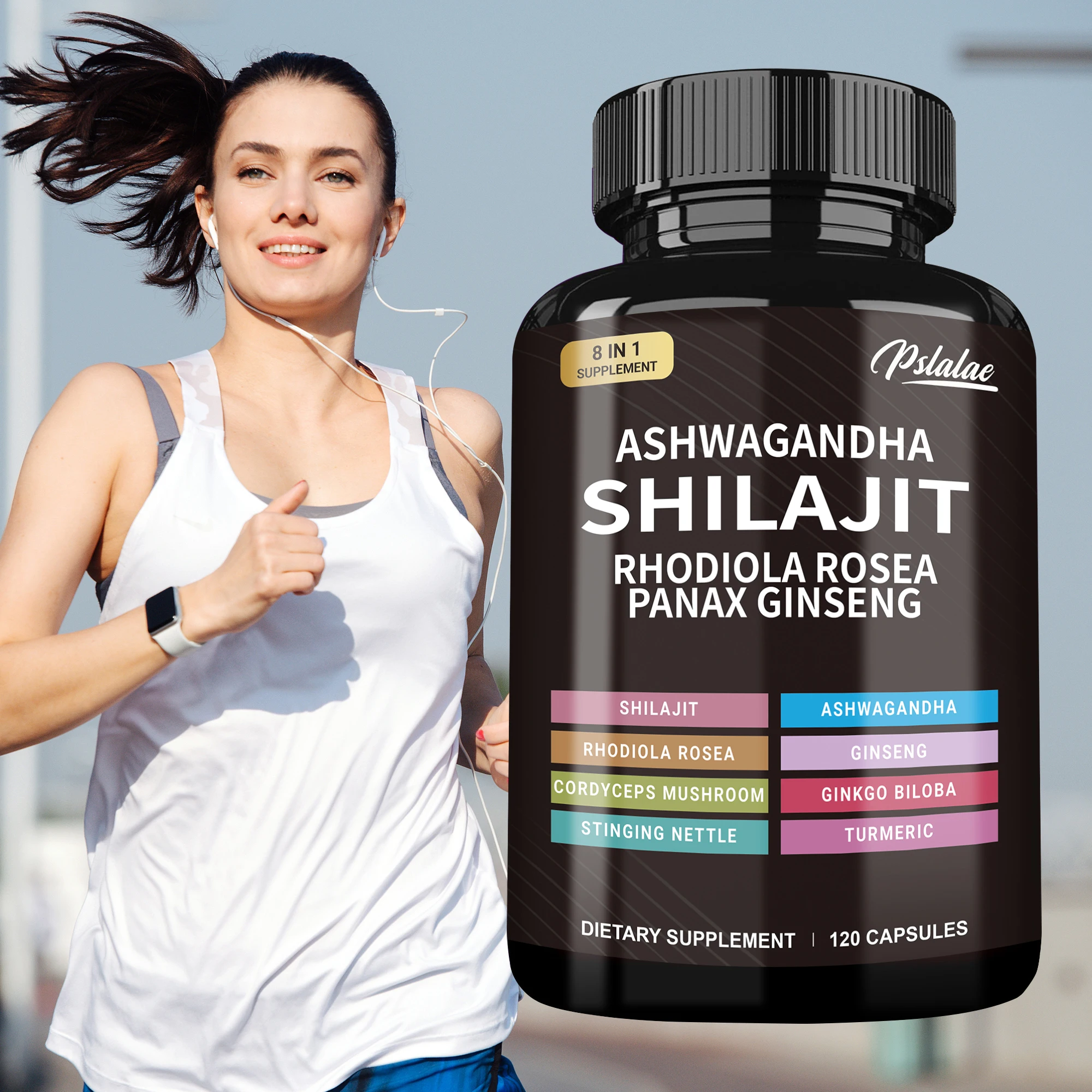 Shilajit, Ashwagandha, Rhodiola Rosea, Panax Ginseng Supports The Immune System, Relieves Stress, Improve Sleep 120 Capsules ashwagandha supplement,ginseng supplement,shilajit supplement