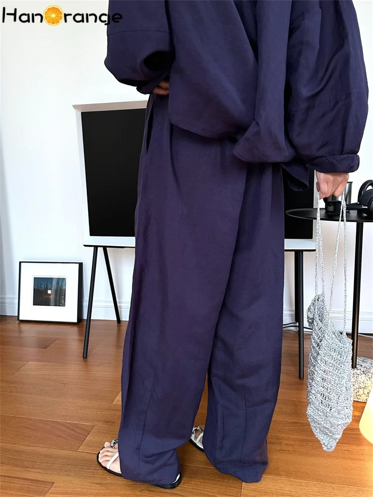 HanOrange 여성용 캐주얼 무지 팬츠, 편안한 통기성 팬츠, 커피, 네이비, 린넨, 여유로운 여름, 2024