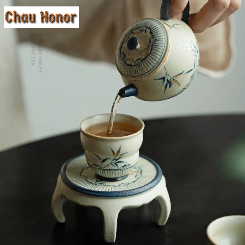 Blue And White Flint Red Teapot Cover Holder Aesthetic Gold Drawing Bamboo Cover Frame Zisha Pot Lid Shelf Coaster Tableware