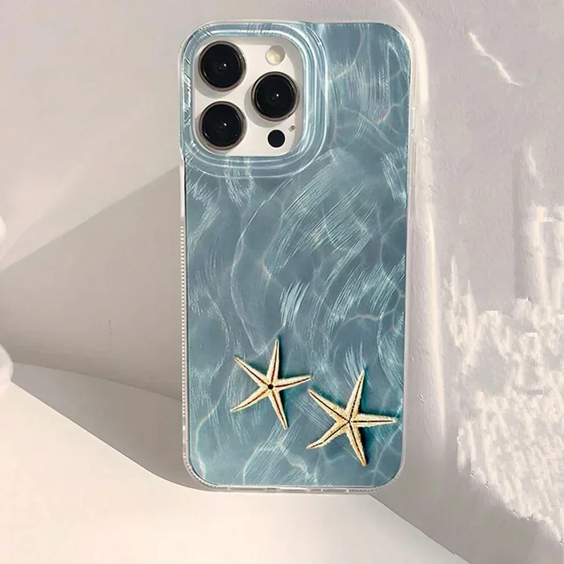 Luxury Ocean-Inspired Starfish & Whale Feather Texture Phone Case