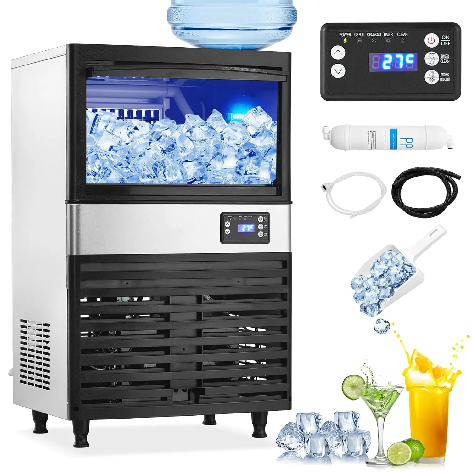 

120Lbs/24H Commercial Ice Maker Machine, with 26lbs Storage Bin, 60Pcs Clear Ice Cubes,