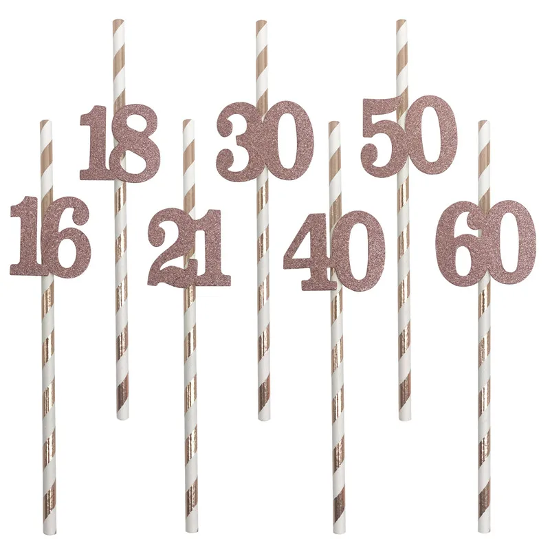 Rose Gold Milestone Celebration Straws - Elegant Birthday & Anniversary Party Decorations