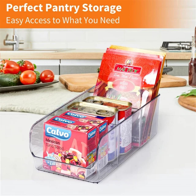  8 Pack Food Storage Organizer Bins, Clear Pantry Organization  and Storage Bins with Removable Dividers, Plastic Pantry Organizer  Refrigerator Organizer Bins for Kitchen, Cabinet, Snacks, Teabags : Home &  Kitchen