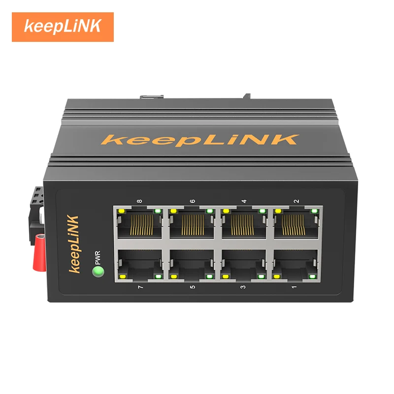 KeepLiNK 산업용 8포트 10/100 Mbps 이더넷 스위치 | 견고한 금속 하우징 IP40 | DIN 레일 장착 | 넓은 온도 범위