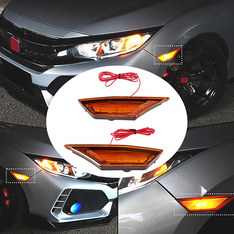 

2 Pcs Car Left/Right Front Bumper Fender Side Marker Light Turn Signal Indicator Lamp Reflector For Honda Civic 2016-2018 2017