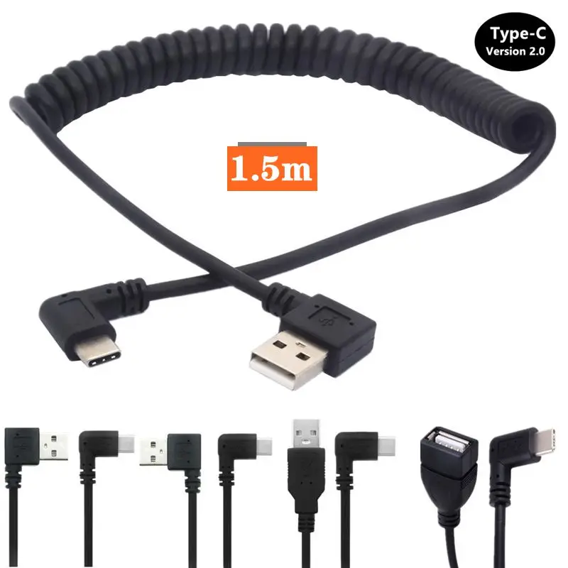 

Type-C Android Phone Data Charging Cable, Car Mounted Telescopic Spring Data Extension Cable, Left And Right Bending