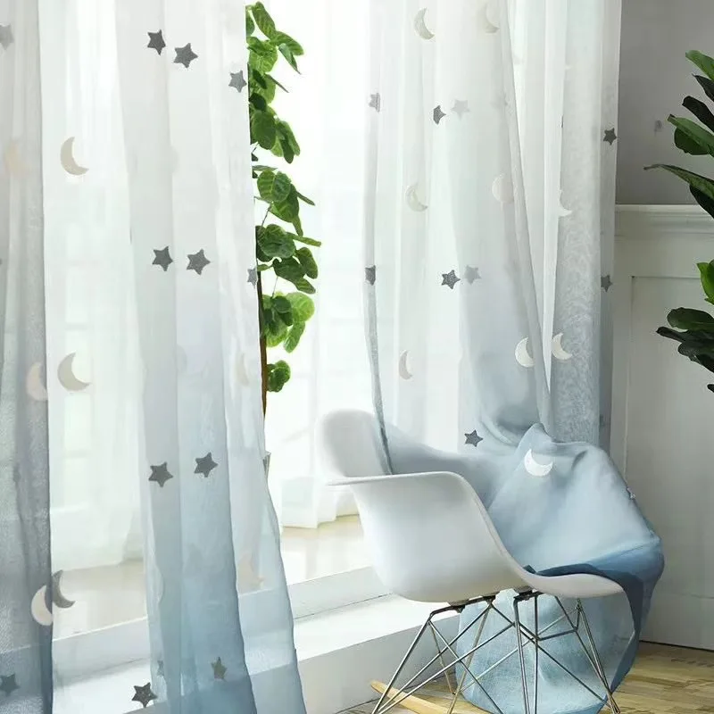 2022 Modern Minimalist Curtains for Living room bedroom Gradient Embroidered Study Simple Elegant Gradient Tulle Custom rhj 