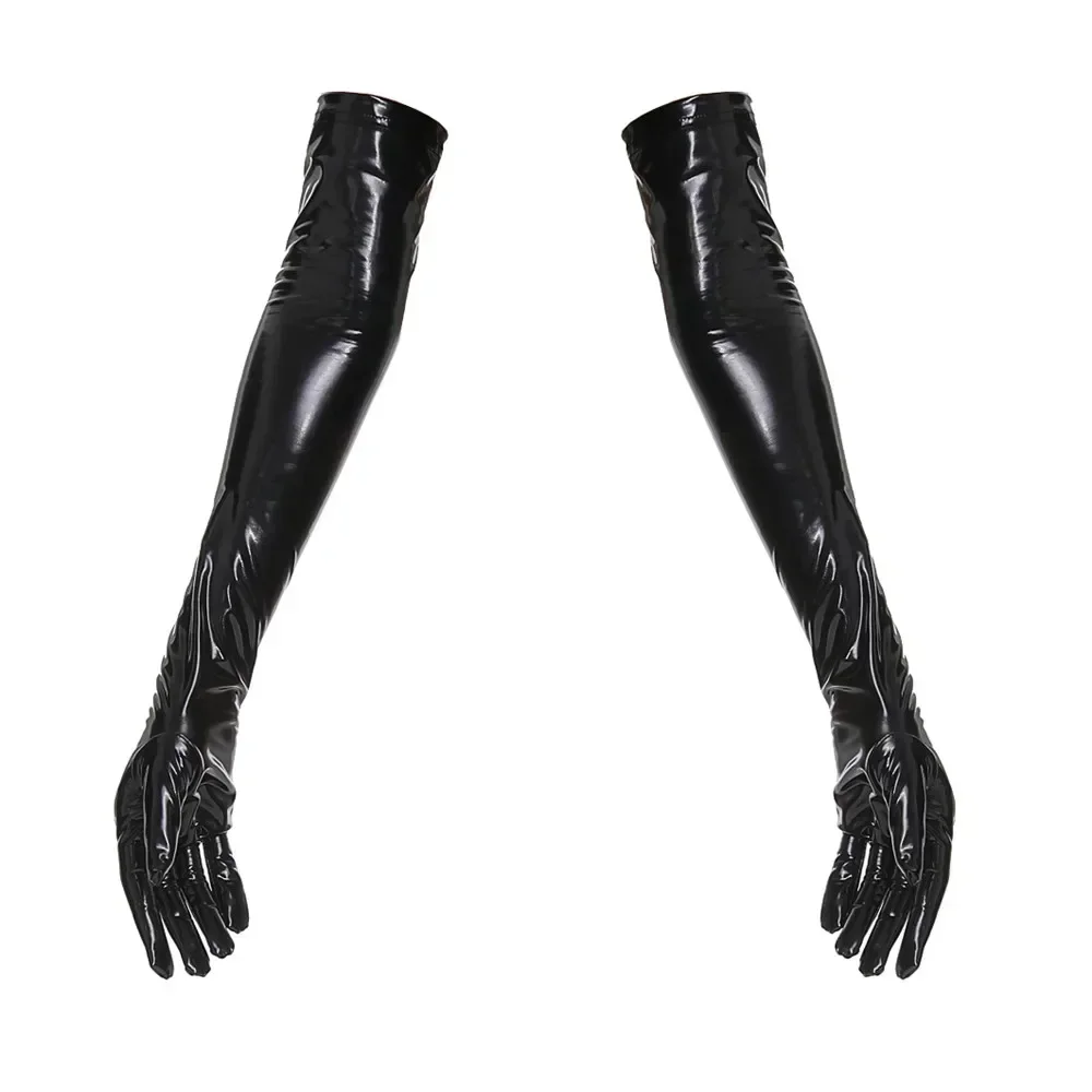 

Women Sexy Wet Look Long Length Gloves for Cosplay Accessory Patent Leather Gloves Elbow Shiny Latex Matching Gloves