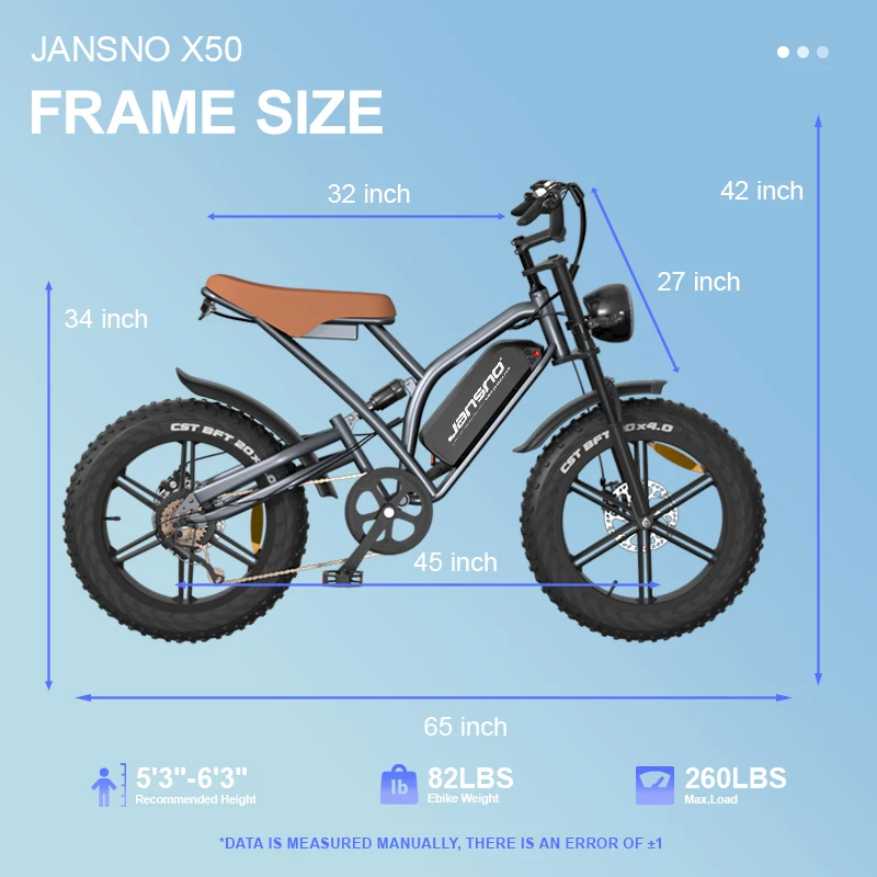 Jansno X50P E-Bike 750W Motor 48V14Ah Removable Battery Off-road Electric Bicycle 20*4.0 Inch All Terrain Fat Tire Electric Bike