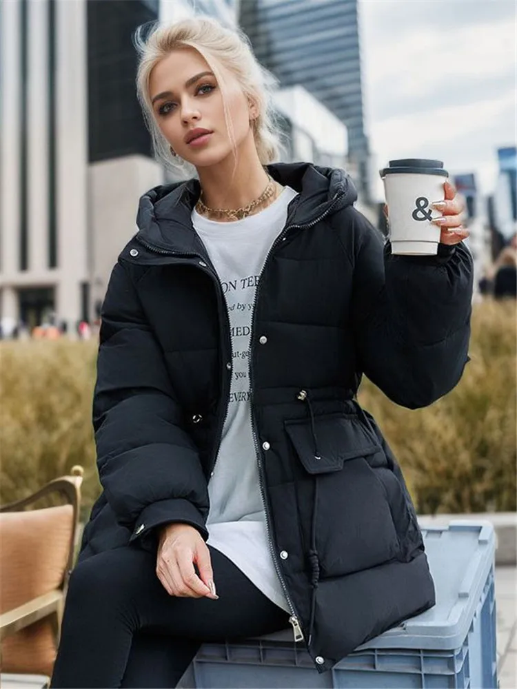 

Cotton Coat Women Long Bread Clothing 2023 Autumn Winter New Fashion Loose Thick Warmth Hooded Parkas Jacket