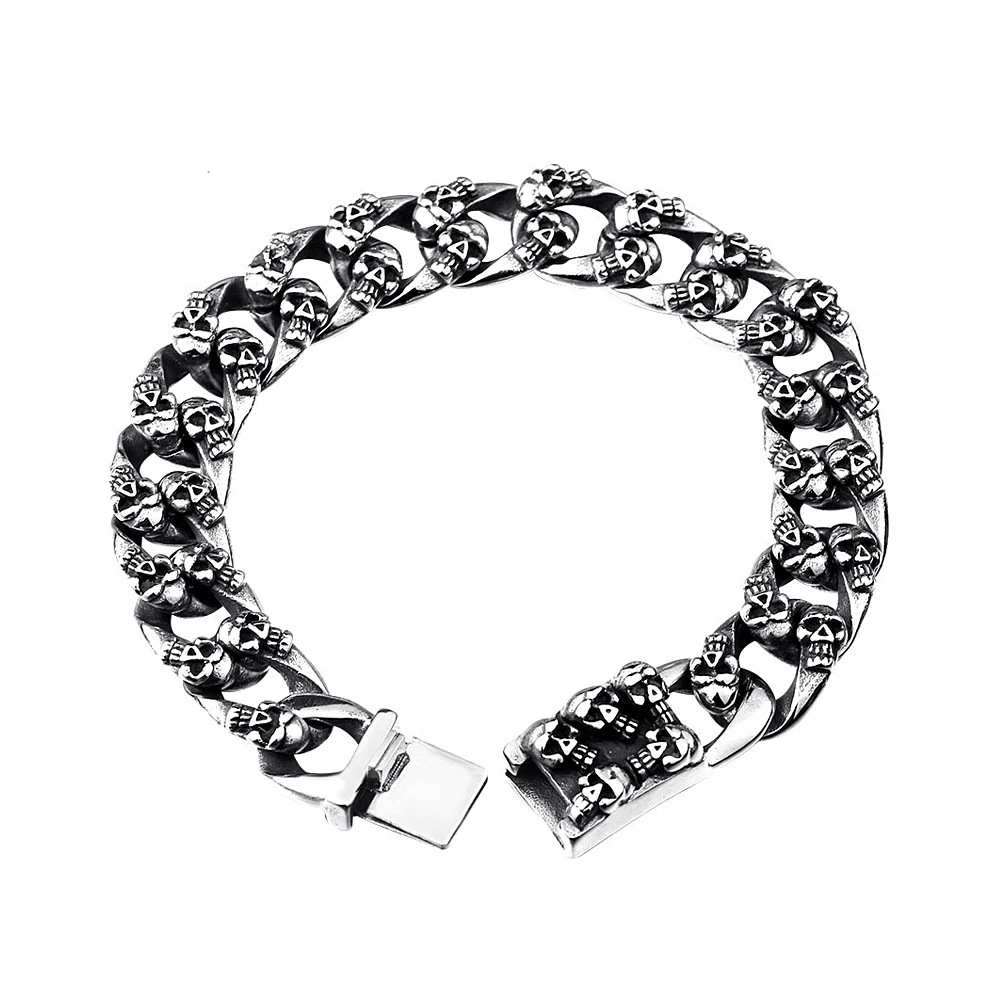 Fashion Vintage Male Skeleton Chain Bracelet Stainless Steel Punk Hip Hop Black All Skull Bracelets Jewelry Gifts Dropshipping 5