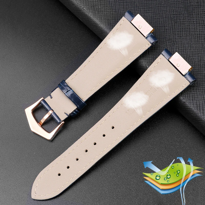 SCHIK 25X13mm notch Genuine Leather Watch Strap + connector For Patek Philippe Nautilus 5711 5726 5712g watchband wristband