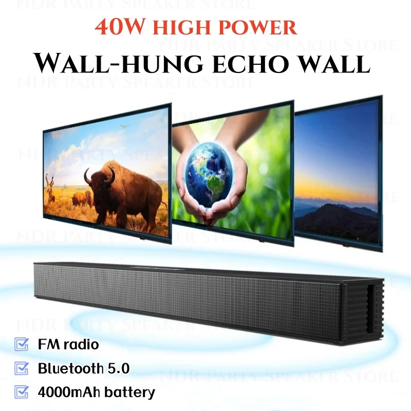 40W Sistema Audio Home Theater Di Grande Potenza Wall-Hung Echo Wall Altoparlanti Bluetooth Wireless Radio Computer Tv Music Center Soundbar