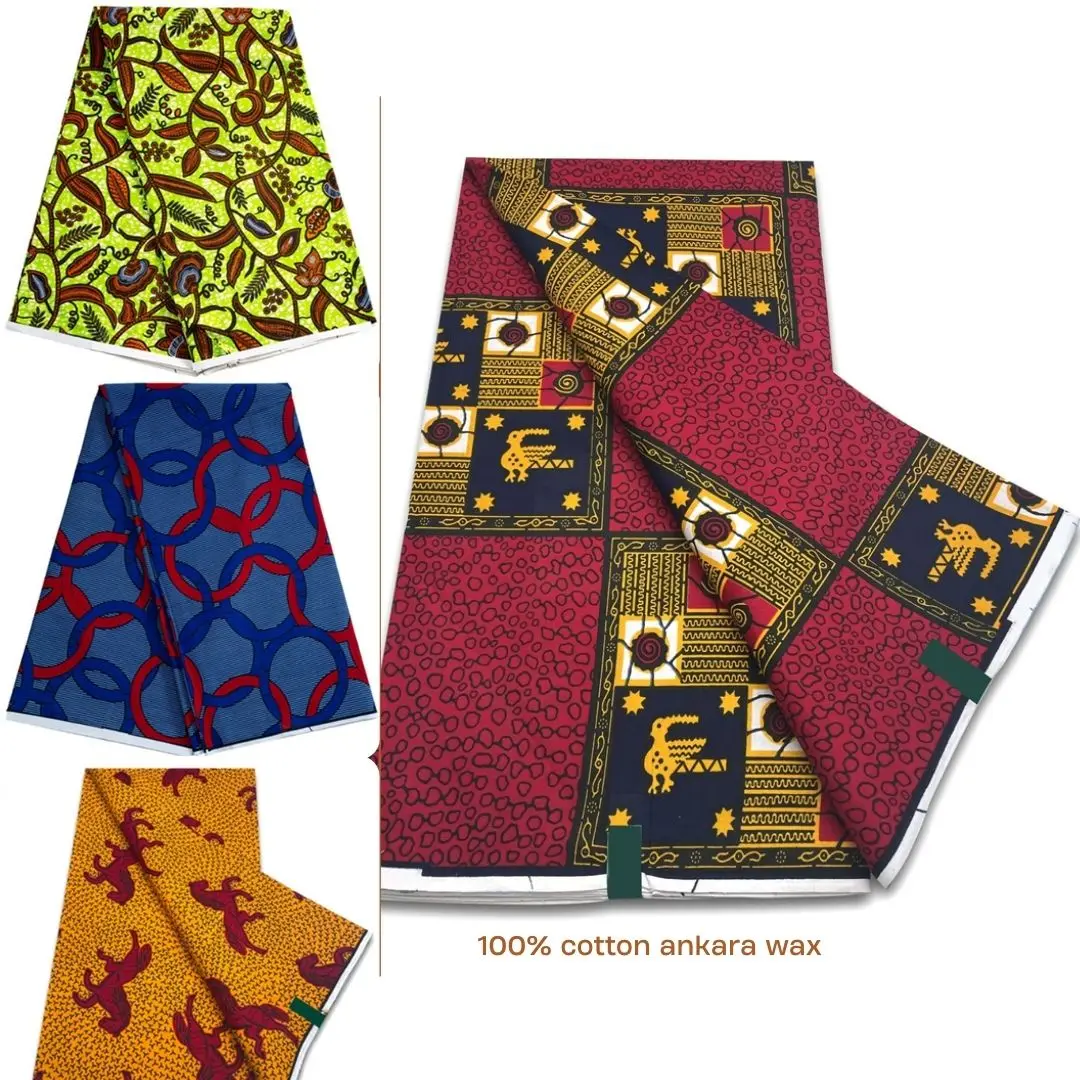 100% Cotton Nigerian Ankara Wax Lace Fabric High Quality Luxury African Rich Wax Lace Fabric 6 Yards for Women Dress