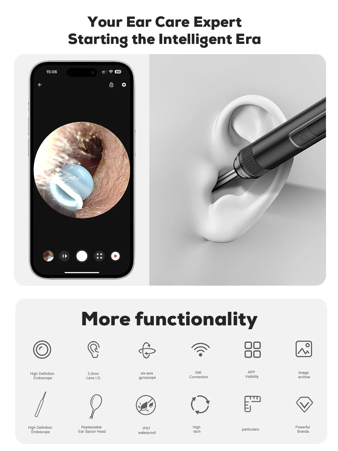 Ear Wax Removal,Ear Wax Removal Tool with 1296P HD Camera and 6 LED Lights, Ear Cleaner with 6 Ear Pick, Upgrade Ear Wax Removal 3