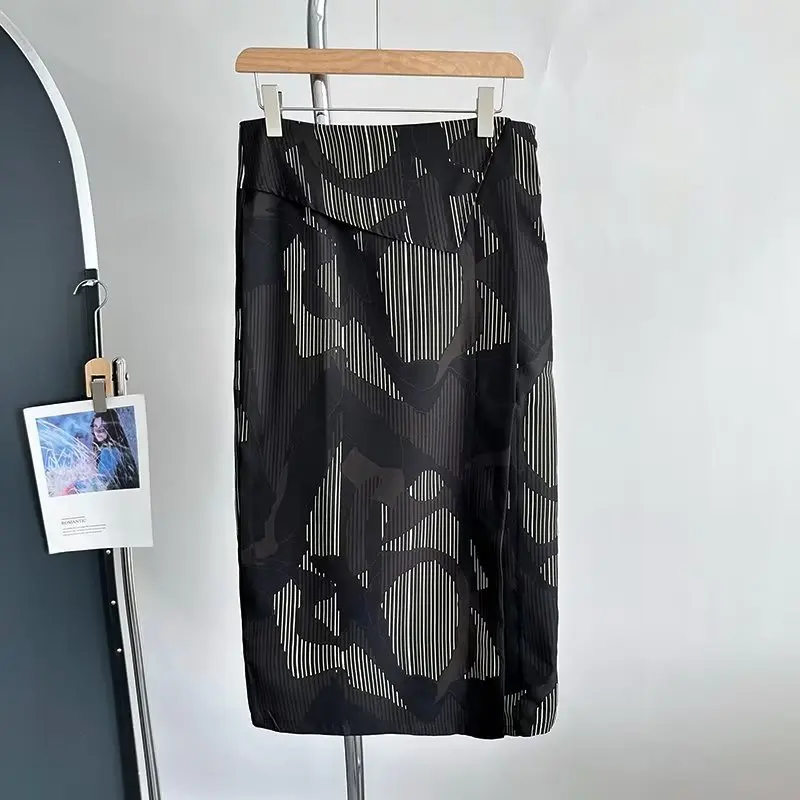 Withered Midi Skirt Women Fashion Office Ladies Geometric Print Skirts England StyleHigh Waist Straight Skirts Womens elmsk men s new slim fit elastic high waist casual pants korean edition urban simple cotton soft and breathable straight leg pan