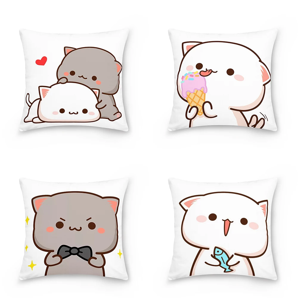 

45x45cm polyester cartoon pattern decorative pillowcase peach cat cushion cover pillowcase sofa car pillowcase