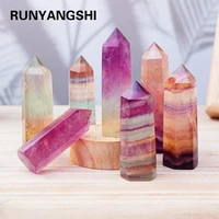 Natural Coloful Watermelon Fluorite Hexagonal Column Magic Point Crystal Tower Ornament for Home Decor Pyramid 1