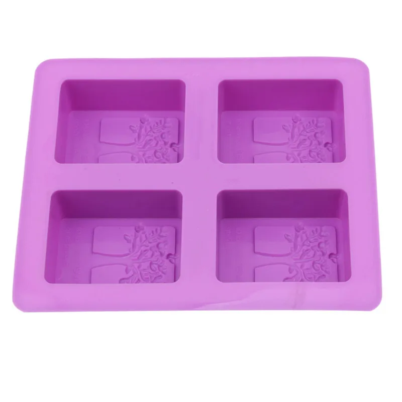 Party Dessert Silicone Mold Tree Shape 4 Hole Square Soap Mold Crafts Chocolate Cake Molding Handmade Tools silicone soap molds epoxy resin molds