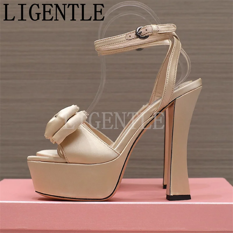 

Sexy Nude Platform Sandals Women Super High Heel Pumps Satin Silk Butterfly-Knot Elegant Dress Sandals Summer Party Shoes Woman