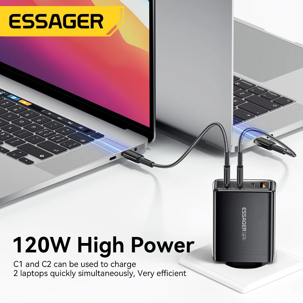 Essager 120W GaN USB Type C Charger Laptop 100W PD Fast Charge For Macbook  Air M1 M2 Pro iPhone Samsung 65W Tablet Phone Chagers