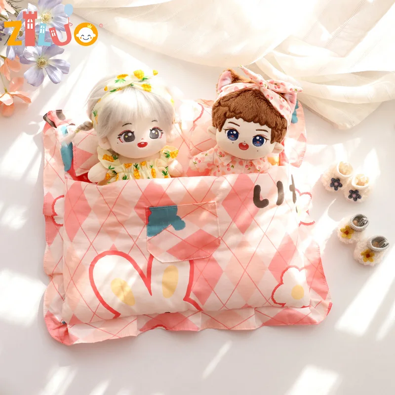 

20 cm Doll Clothes Cotton Doll Pajamas Doll Accessories 20cm Dolls Cute Strawberry Rabbit Double Bed Quilt Sleeping Bag for Kids