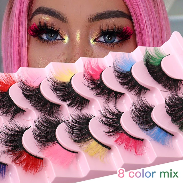 8 Pairs Colored strip Eyelashes Colorful Fluffy Volume Dramatic False Eyelashes for DIY Makeup Use Beauty Salon