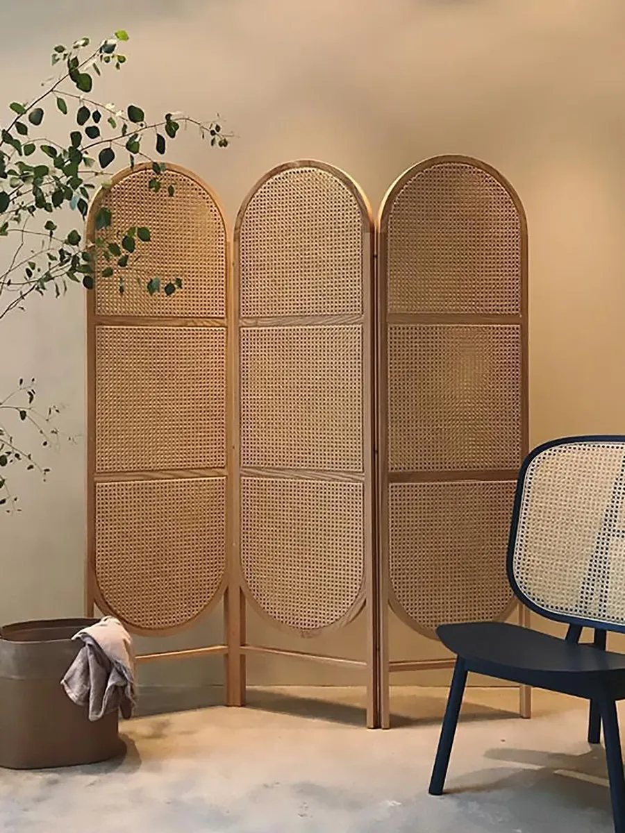 단단한 나무 등나무 직조 스크린, 일본식 침실, 가정용 파티션, 로비, 이동식 접이식 스크린 