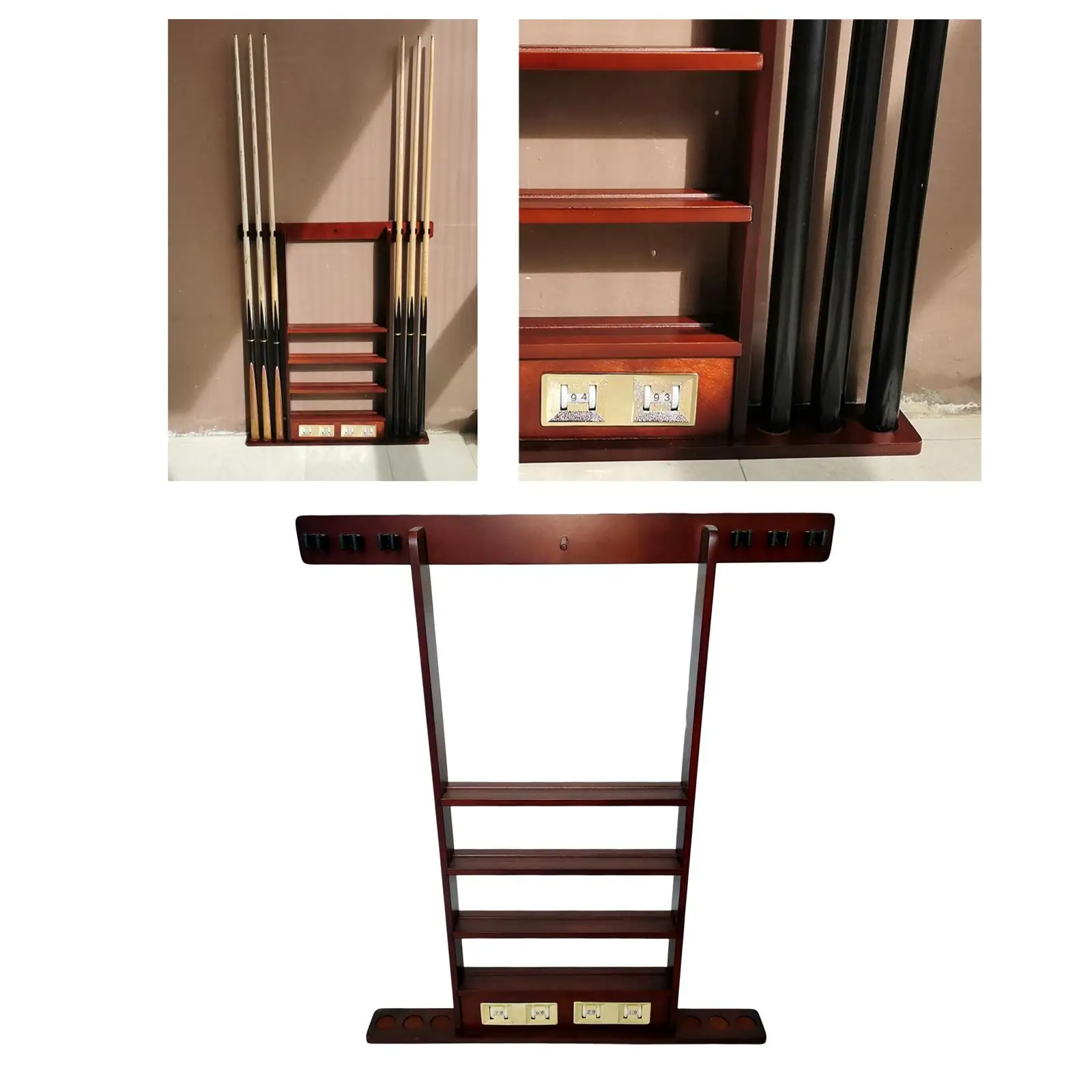 

Billiard Pool Rack and Ball Storage Shelf Wall Mounted Snooker Rack Wooden Pool Stick Holder for Clubs Billiard Room