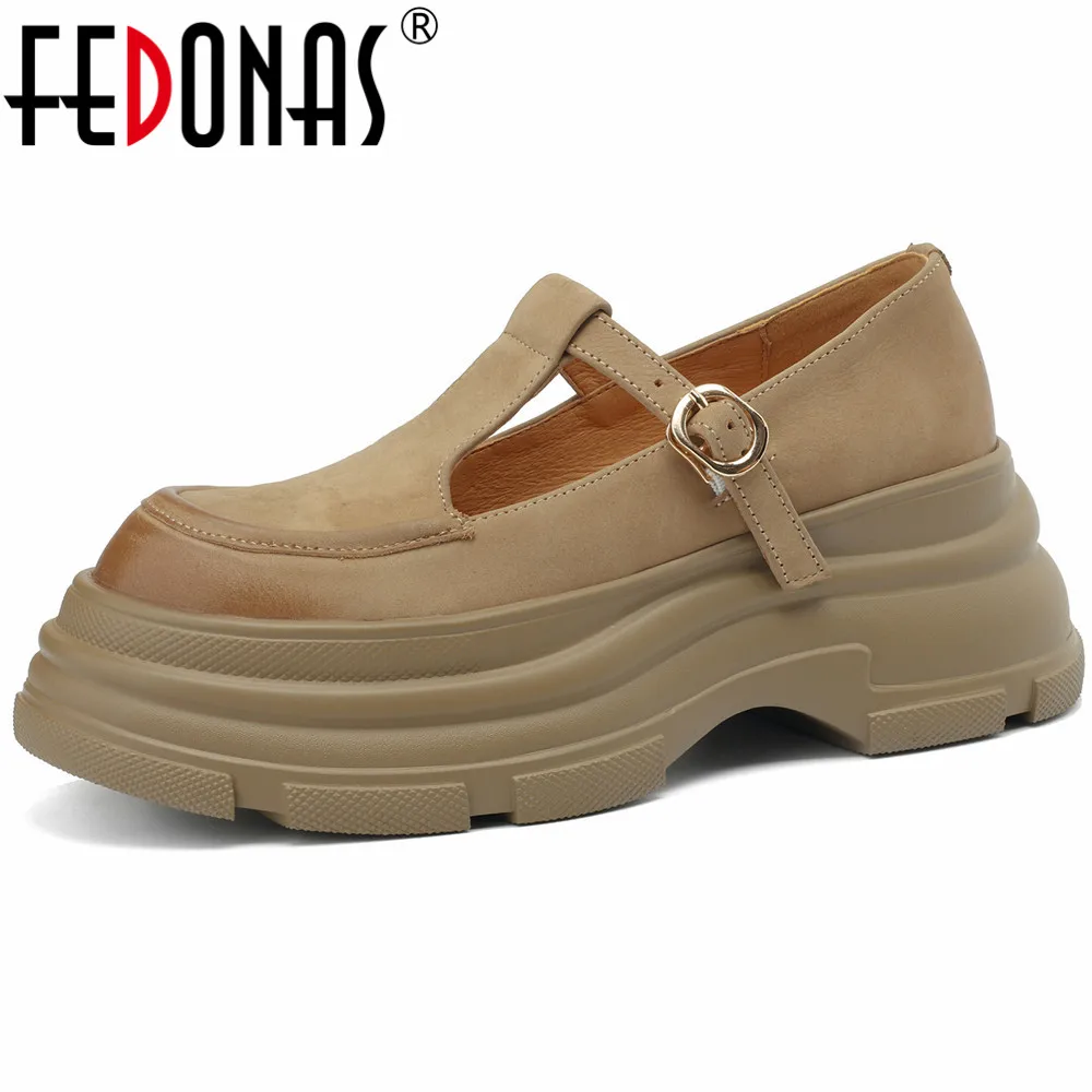 

FEDONAS Platforms Women Pumps Spring Summer Retro Style T-tied Genuine Leather Round Toe Casual Working Pumps Shoes Woman Basic