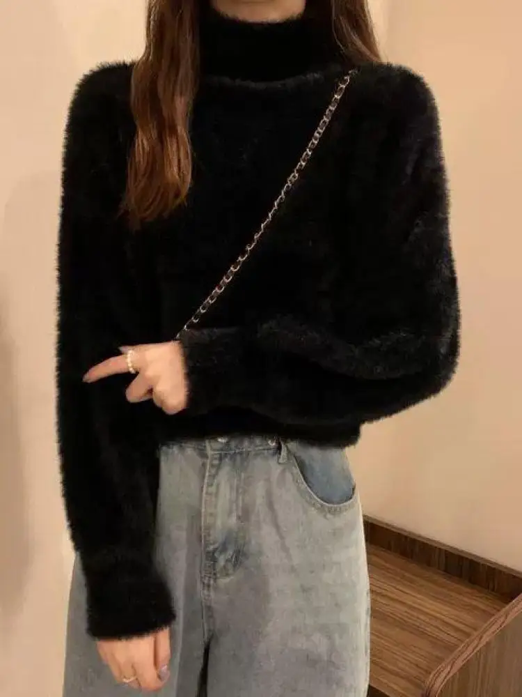 Winter Imitate Mink Wool Hot Fleecing Female Turtleneck Thicken Elastic Casual Sweater Women Knitted Tops Pullovers Soft  Warm 3