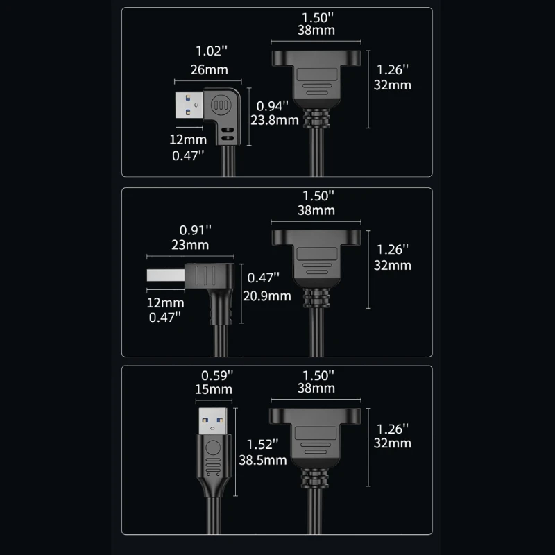 USB 3.0 Right-Angle Extension Cable with Panel Mount and Secure Lock Connector