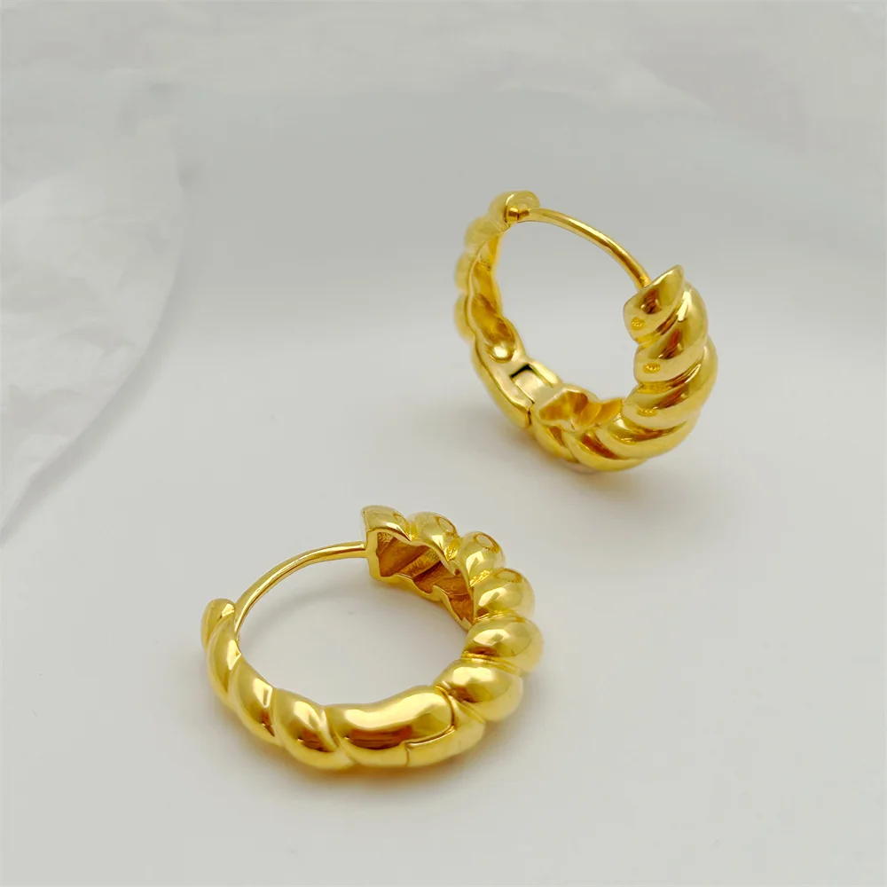 

24k Yellow Gold Color Hoop Earrings For Women Twisted Earring Cuff Pendientes Brincos Femme Trendy Jewelry Accessories Gifts