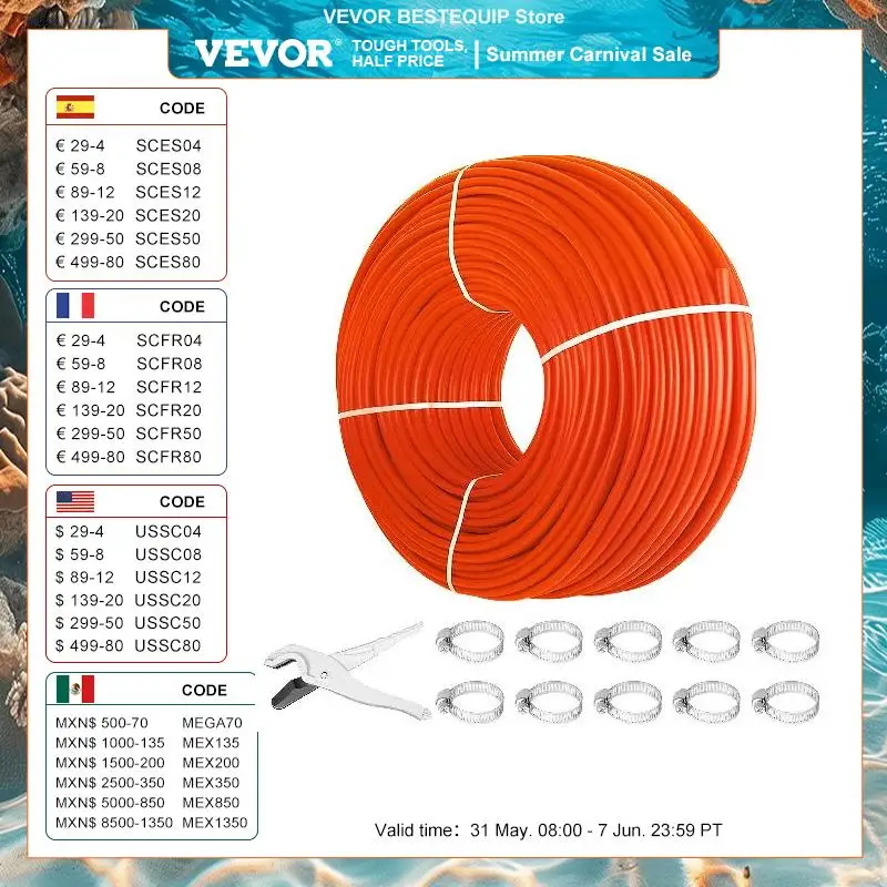 VEVOR 1/2 Inch x 1000ft Pex Tubing Oxygen Barrier O2 Red Radiant Floor Pipe Radiant Heating Systems-Pex Hot And Cold Water Pipe
