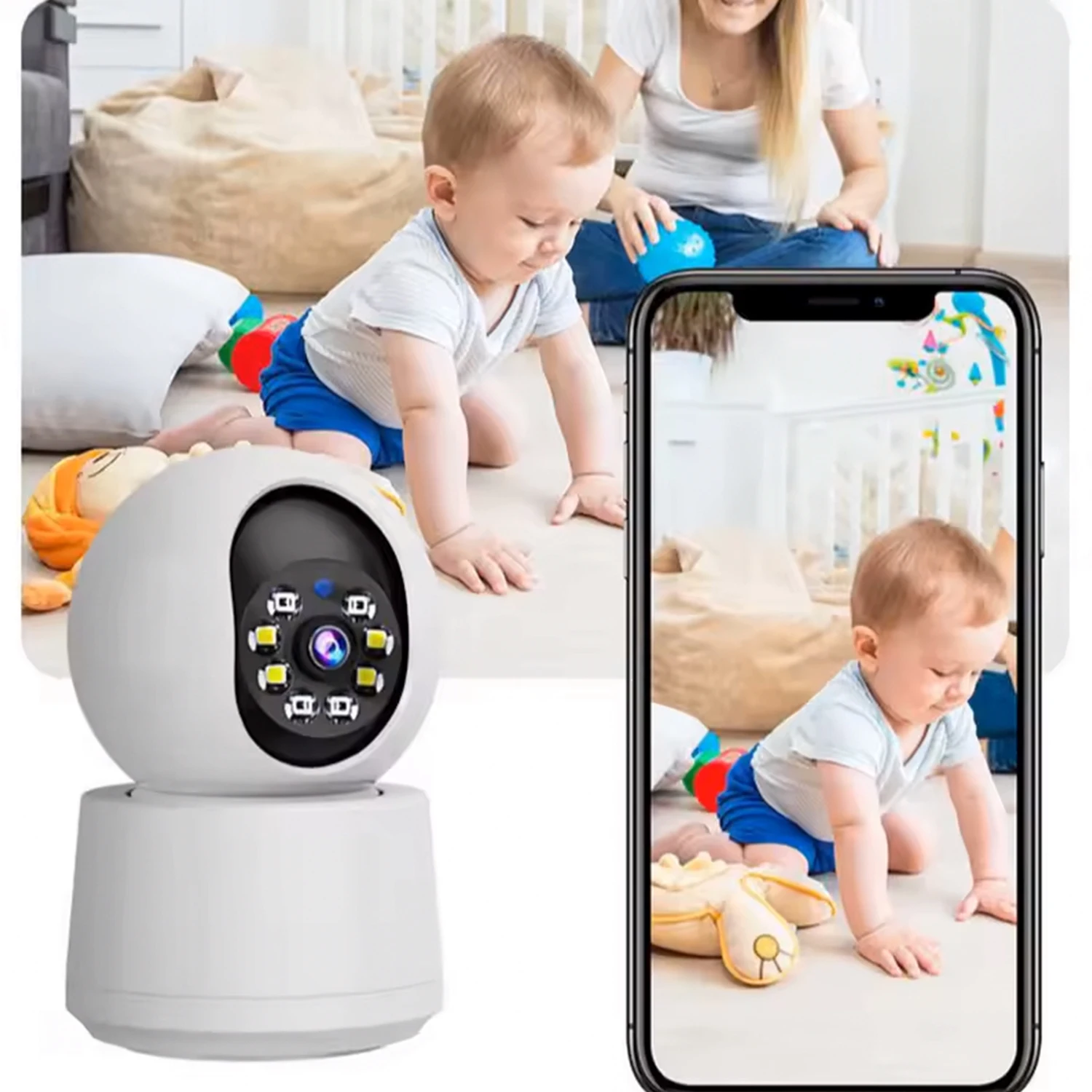 Whole house movement Dual Lens 360°Rotatable Home Secuiry  WiFi Surveillance Auto Tracking Night Vision Monitor Smart Camera NEW