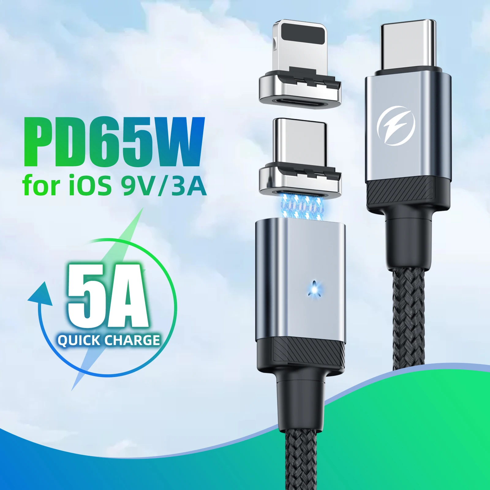 USB C PD 65W Magnetic Fast Charging Cable for iPhone 13 14 Pro Max Huawei Xiaomi USB C To Type C Data Cord Magnet Charger Wire