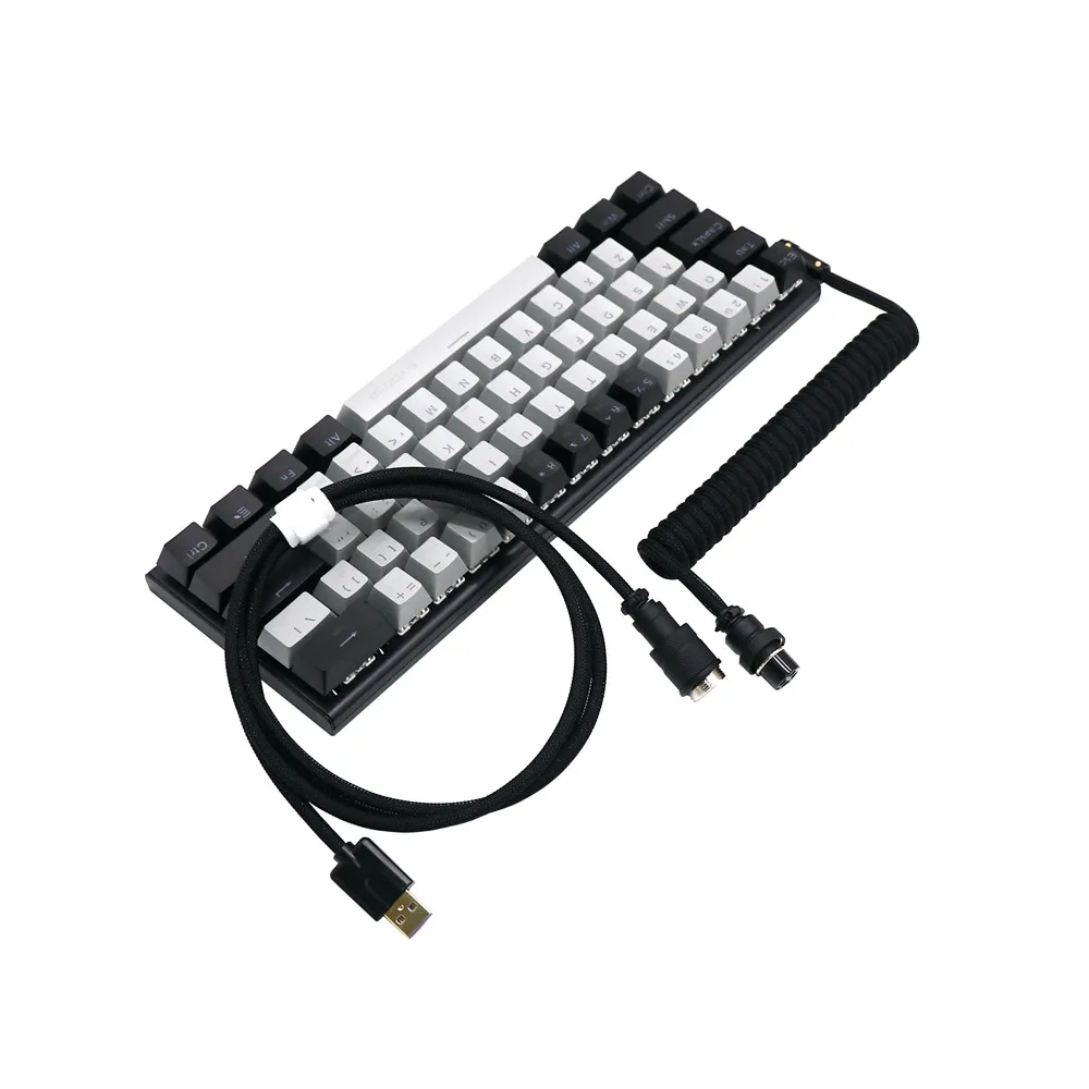 Angitu-cabo Coiled Teclado Mecânico Premium Faça Você Mesmo Custom Usb para tipo c Metal Preto Branco 90 Graus - Imagem 5