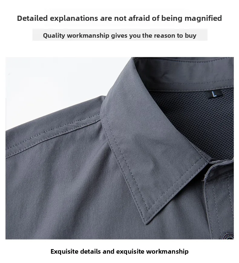 COMXZ 2025 Mens Quick Dry Shirt Outdoor Performance Ice Silk Long Sleeve Sun Protection UPF Work Shirt Waterproof Breathable