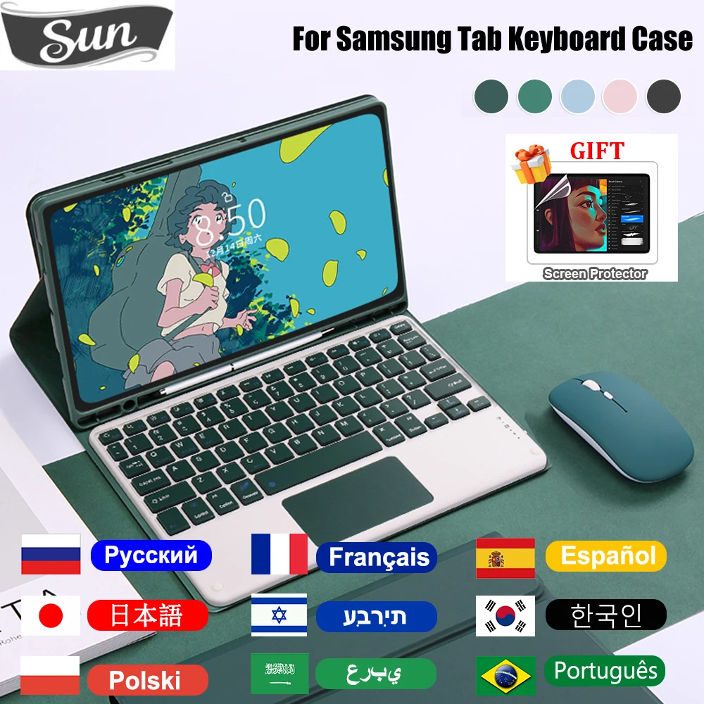

For Samsung Tab Case Keyboard S6 Lite A7 10.4" A8 10.5" S7 S8 S9 11" S7 FE S8 S9 Plus 12.4" S8 Ultra Tablet Cover With Pen Slot