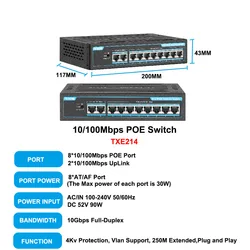 Enhanced High-Speed 6-Port POE Switch - 100Mbps Fast Ethernet for Smart Network Solutions (100M 10 Ports)