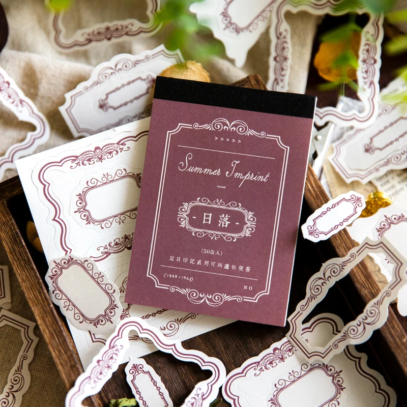 

50Sheets Material Border Sticky Notes Summer Mark Tearable Writing Paper Decoration School Handbook Scrapbook 120*85MM