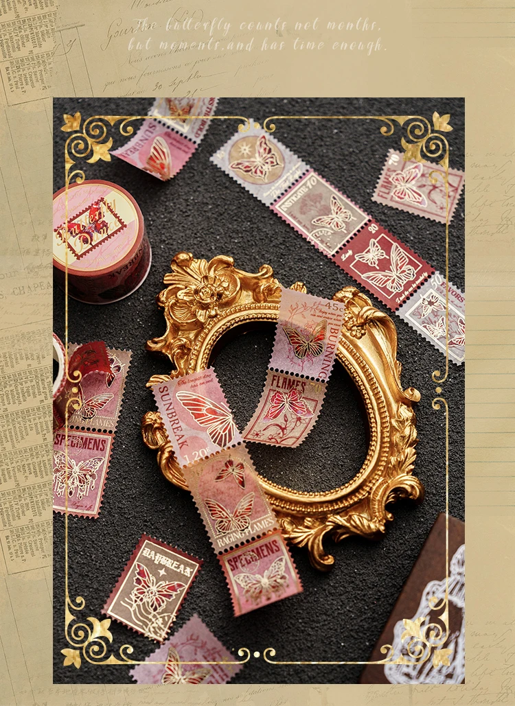 25mm*3m Vintage Briefmarke Stil Washi Tape Dekoratives Tagebuch Album Scrapbooking Material handgemachtes Junk Journal Supplies – Detail 21