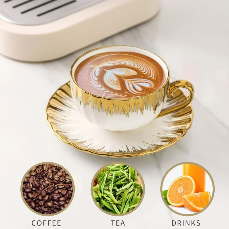 3-piece set Ceramic Cup with Sauce Espresso Cup and Sauce Ceramic Coffee and Gold Jewelry Sauce Set 2.5-ounce Demitas coffee cup tea cup