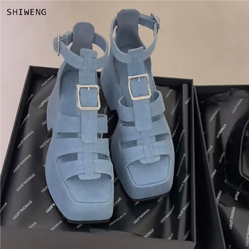 

Fashion Solid Platform Women Sandals 2023 Summer Shoes Open Toe Rome Style High Heels Fashion Buckle Gladiator Shoes Woman