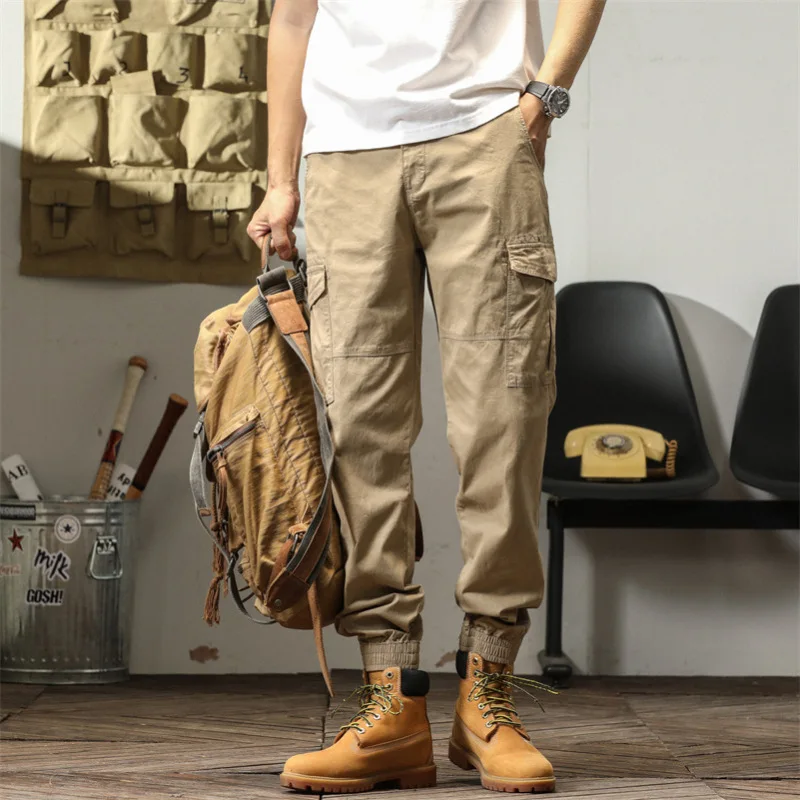 

2023 Autumn/winter Workwear Pants Men's Ankle Binding Casual Multi Pocket Versatile Long Pants with Elastic Waist