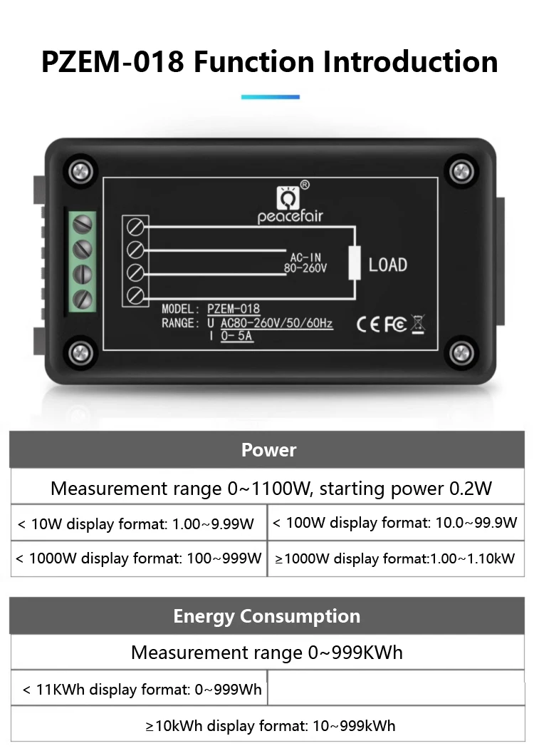 PZEM-022 English Ver. AC Digital Multi-Functional Power Monitor LCD Display AC 8