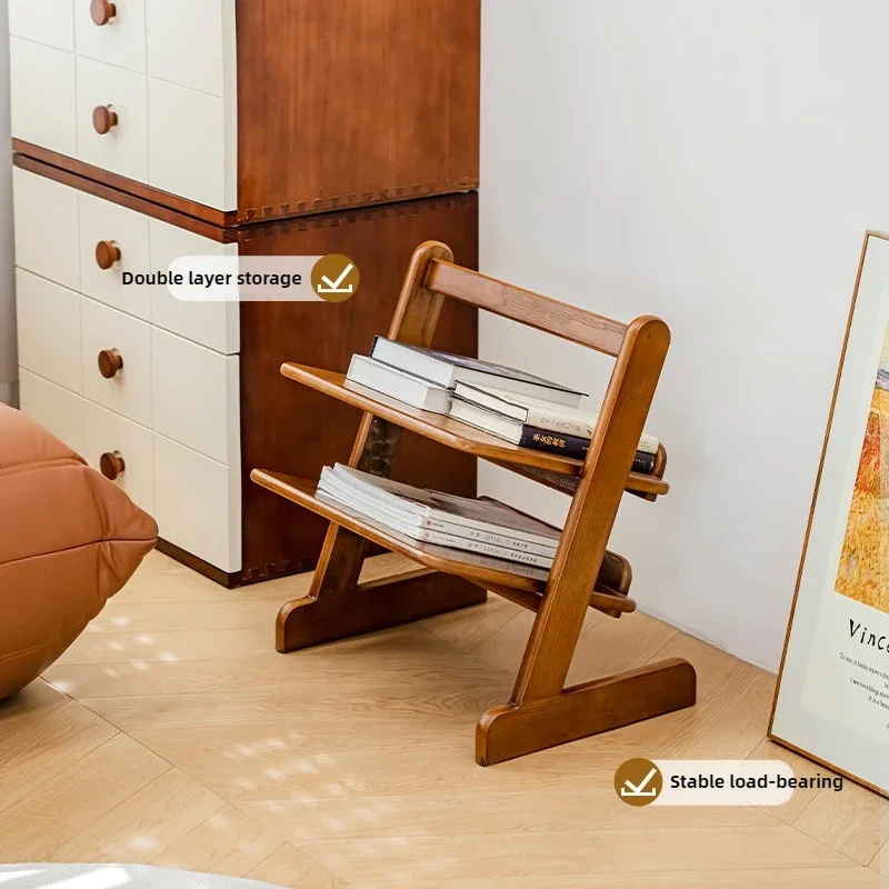 Simple Ancient Style Magazine Frame Small Family Creative Storage Rack Home Ash Wood Living Room Sofa Edge A Few Book Organizer