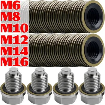 Kit Assortito di Guarnizioni per Tappo Olio Motore, Anelli di Tenuta in Gomma e Metallo Universali per Manutenzione Auto